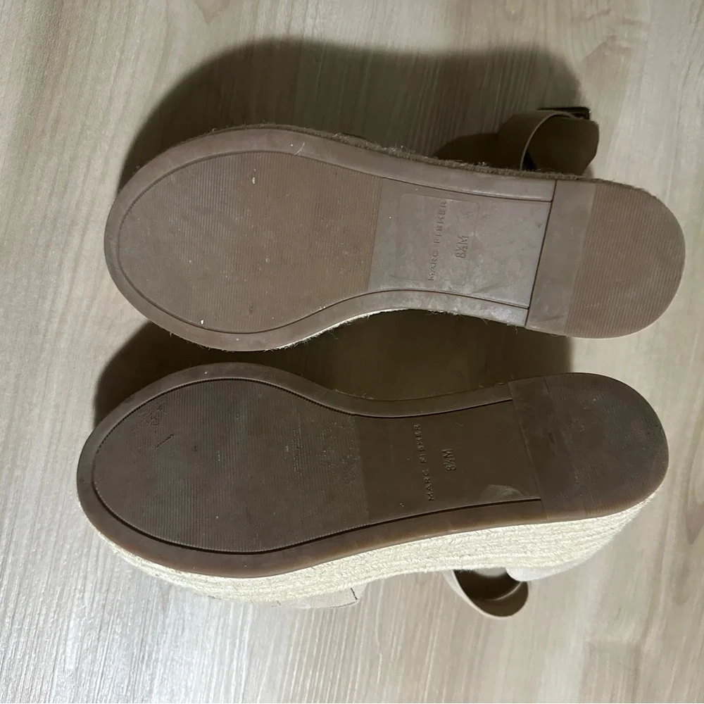 Marc Fisher Adalyn Espadrille Wedges Taupe 8.5 M Womens Platform Suede Sandals‎